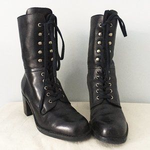 Lace-Up Leather COMBAT Boots by Nine West in Black, Size 7